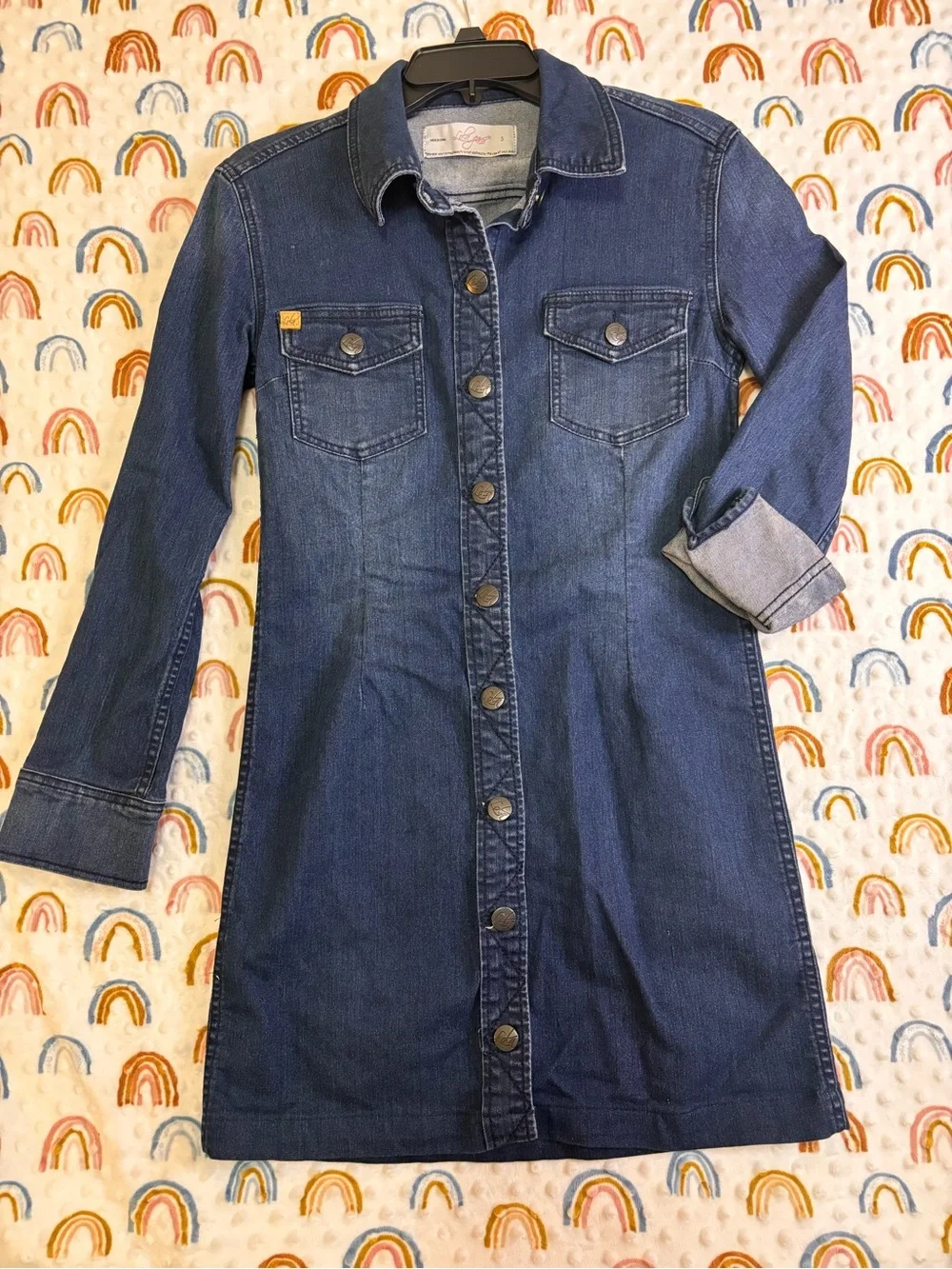 Lola Jeans Dark Blue Button-Front Denim Dress